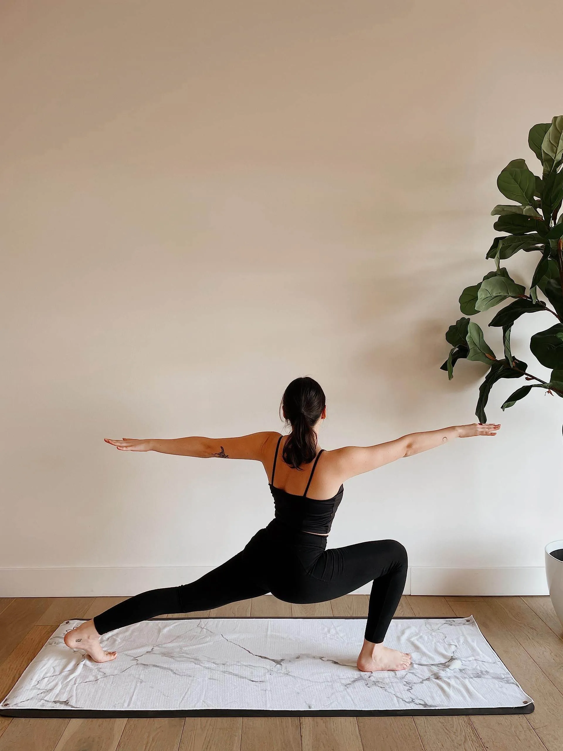 Third Eye Yoga - Hot Yoga Towel For Mat Absorbent Yoga Towels for Hot Yoga Non Slip Quick Drying Microfiber Yoga Mat Towel Premium Grip Technology Yoga Pilates General Fitness 72” x 26” (White Marble)
