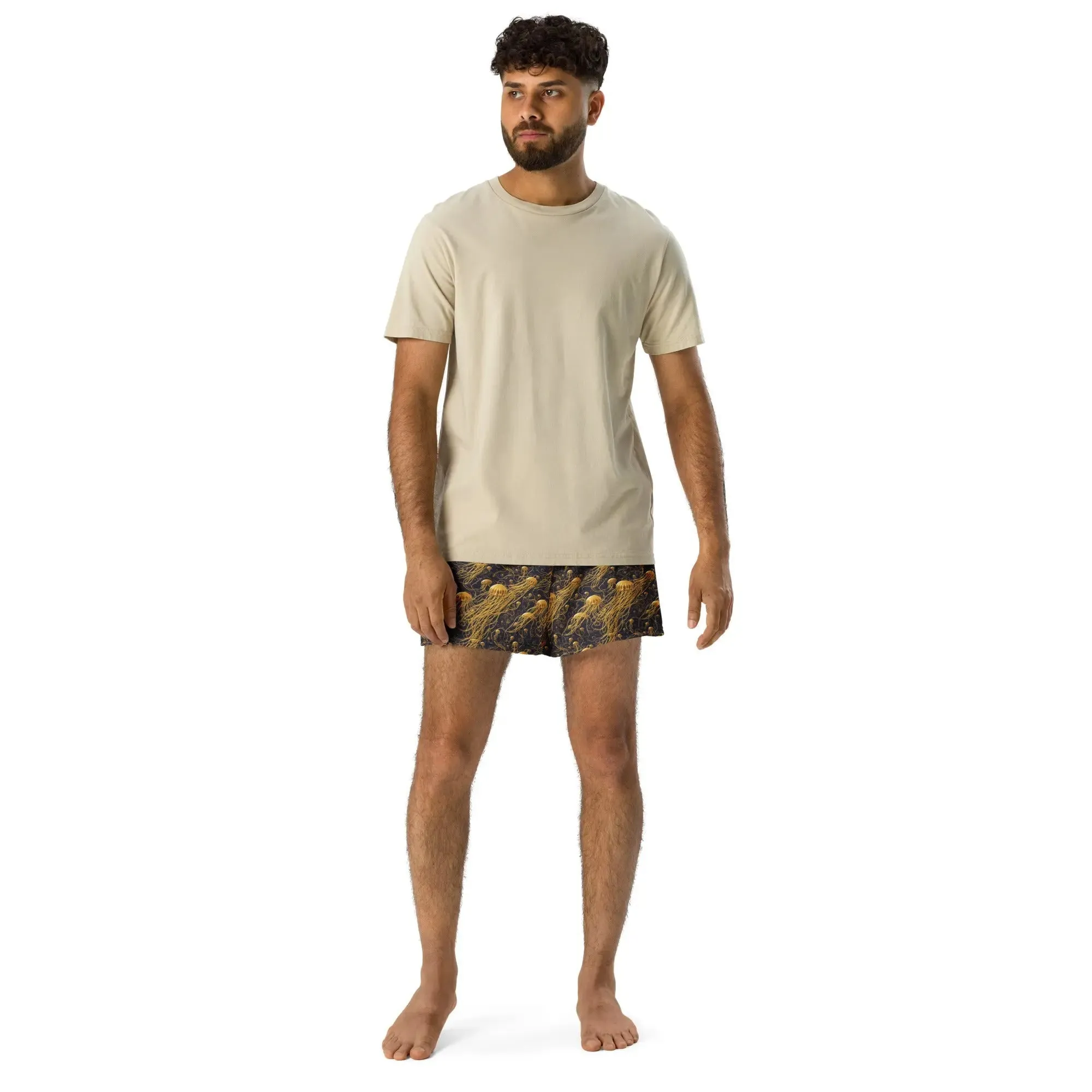 Unisex Athletic Shorts - Black and Gold Jellyfishes