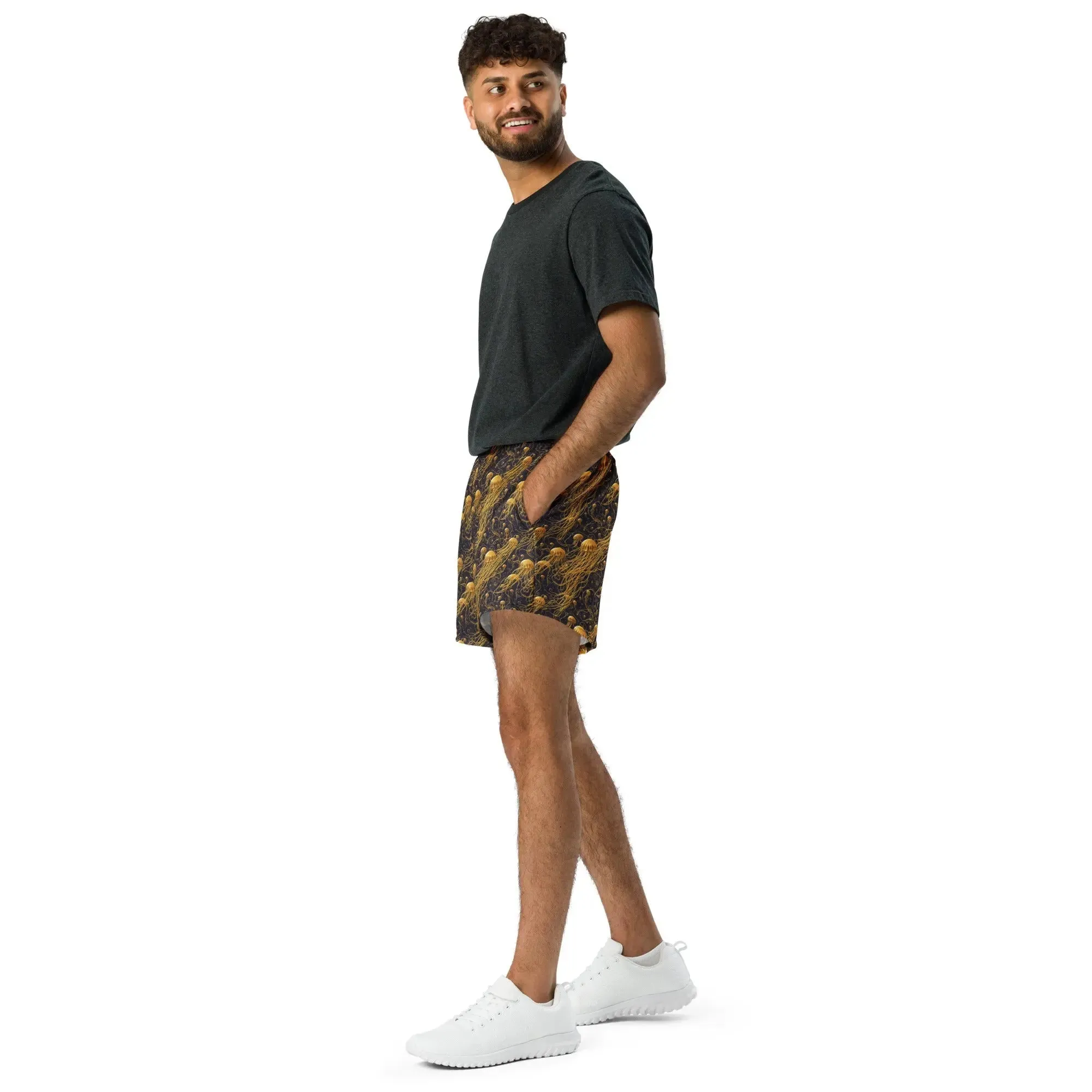 Unisex Athletic Shorts - Black and Gold Jellyfishes