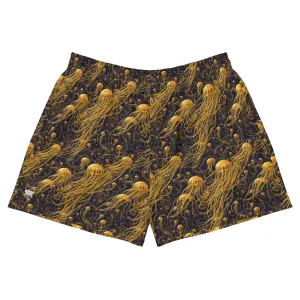 Unisex Athletic Shorts - Black and Gold Jellyfishes