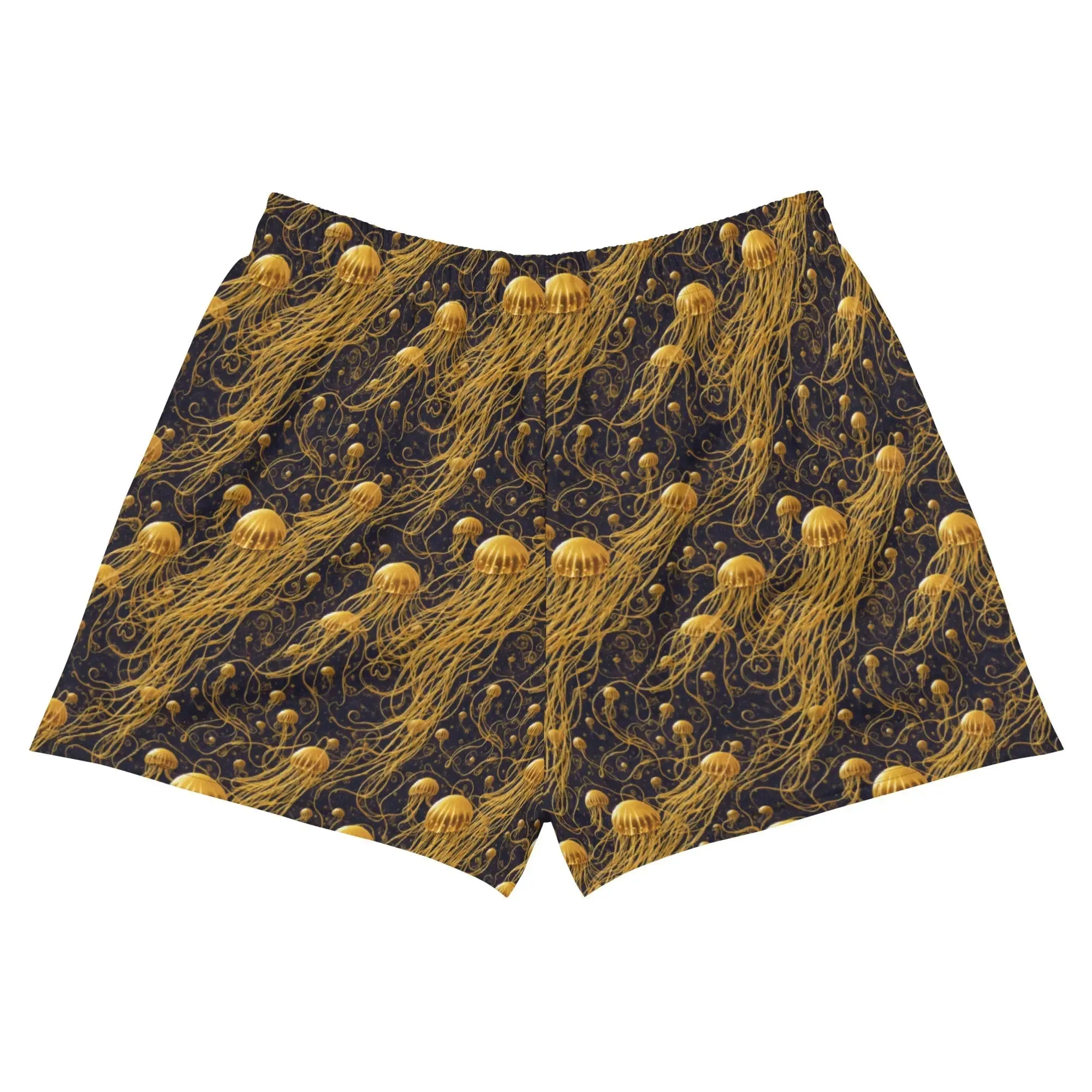 Unisex Athletic Shorts - Black and Gold Jellyfishes