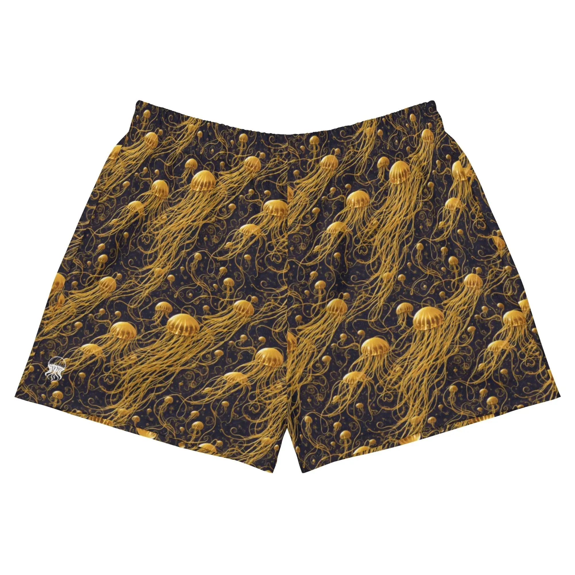 Unisex Athletic Shorts - Black and Gold Jellyfishes