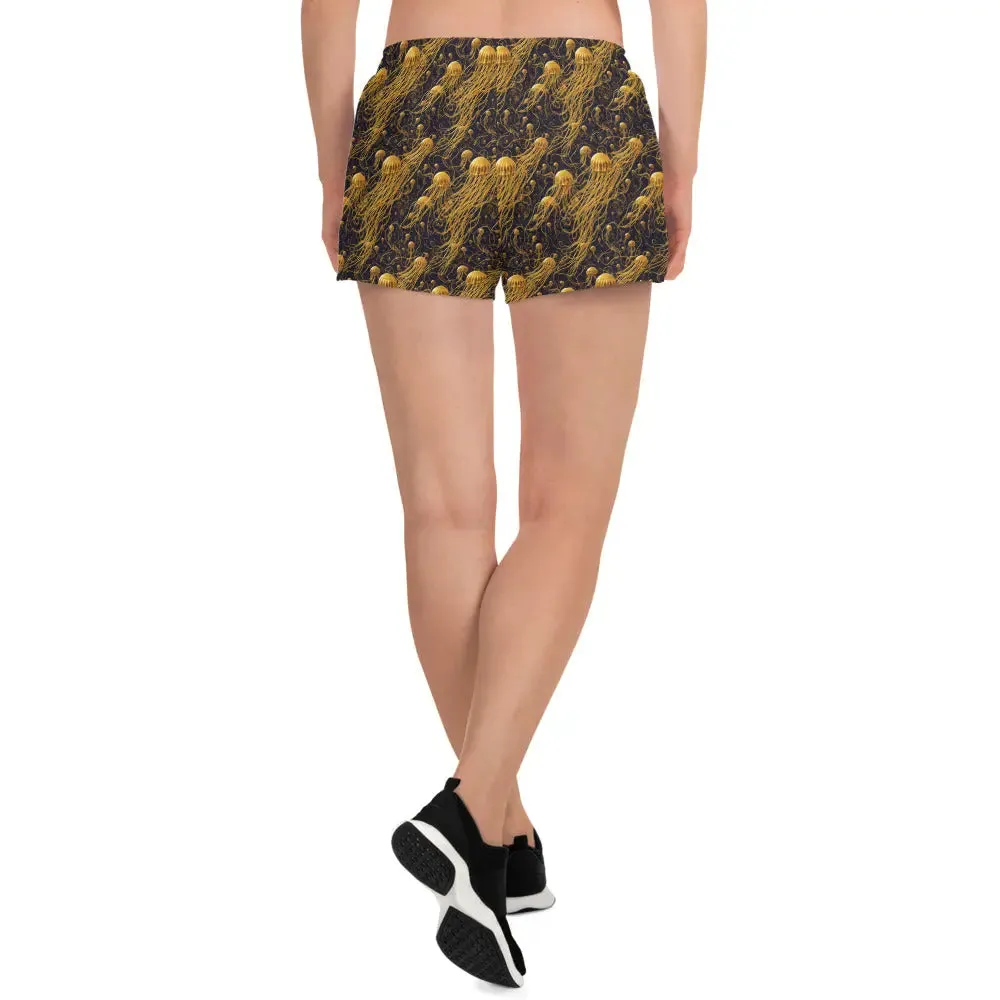 Unisex Athletic Shorts - Black and Gold Jellyfishes