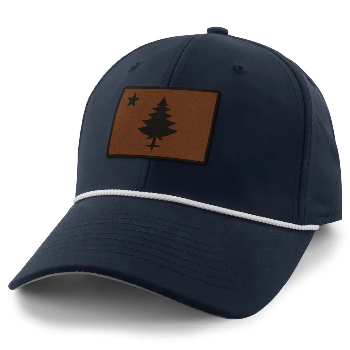 Vintage Maine Flag Leather Patch Rope Performance Hat