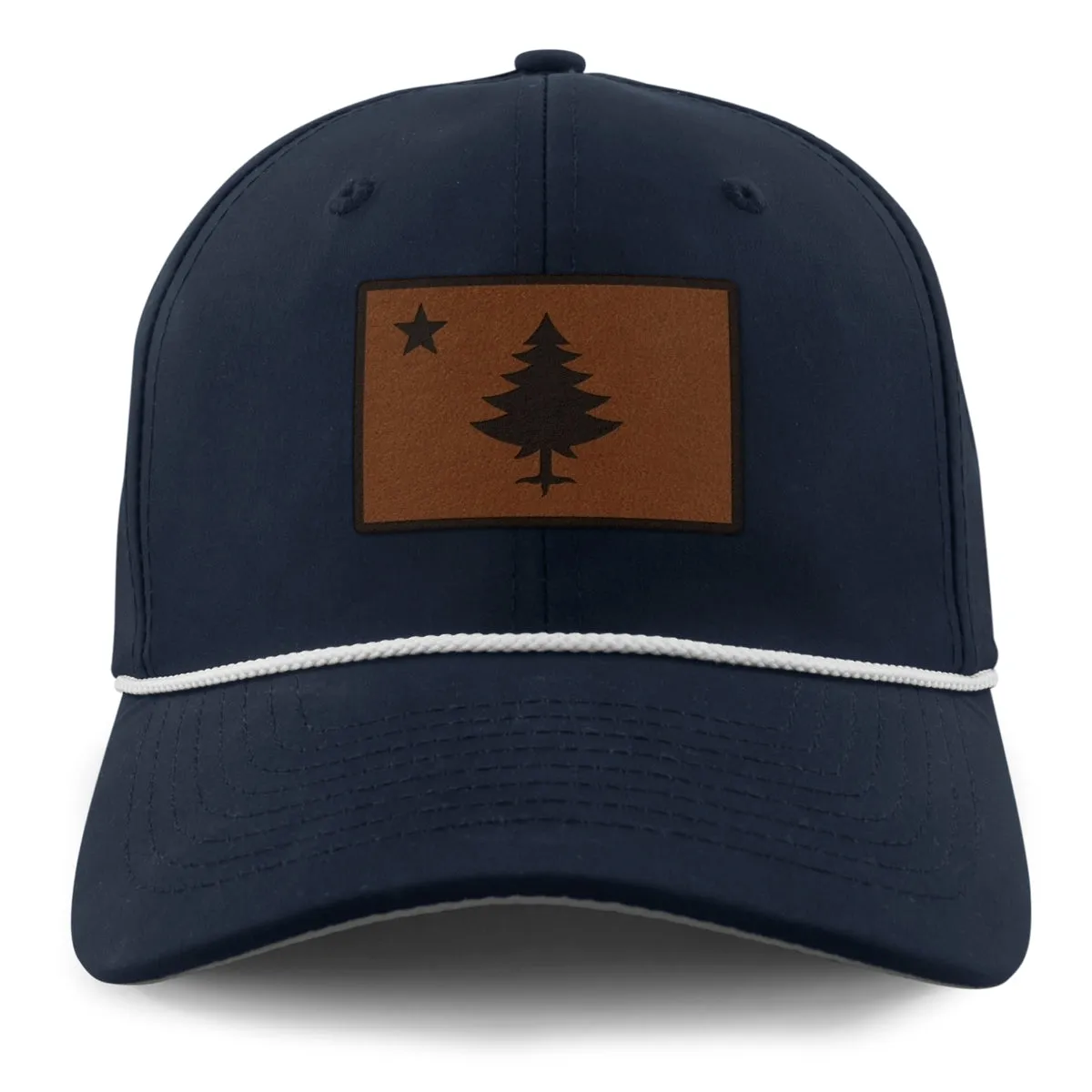 Vintage Maine Flag Leather Patch Rope Performance Hat