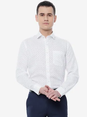 White Printed Regular Fit Formal Shirt | JadeBlue