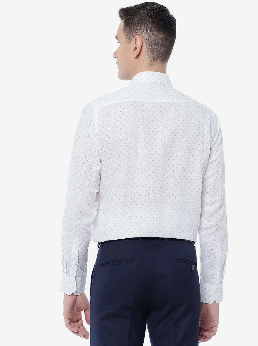 White Printed Regular Fit Formal Shirt | JadeBlue