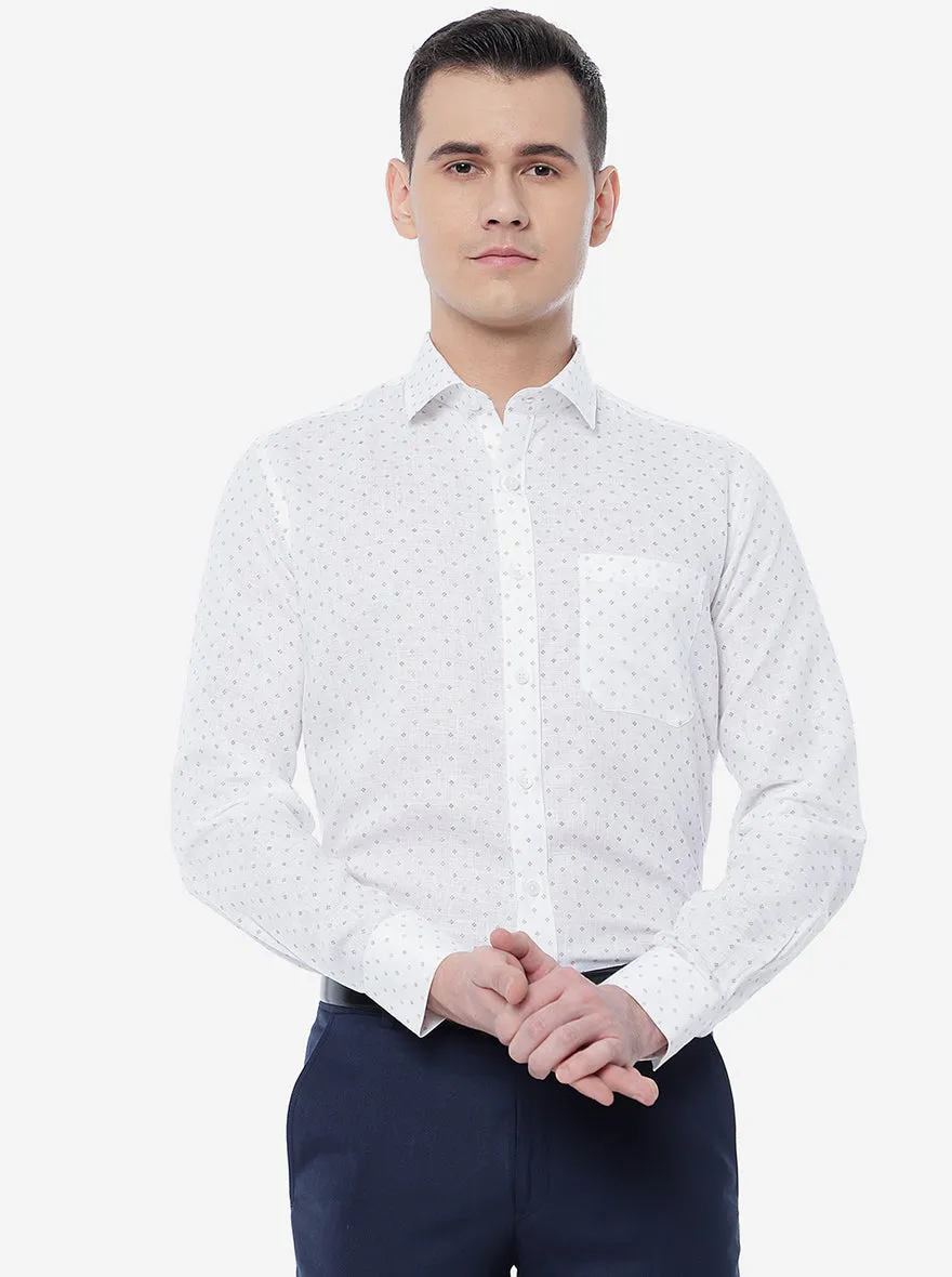 White Printed Regular Fit Formal Shirt | JadeBlue