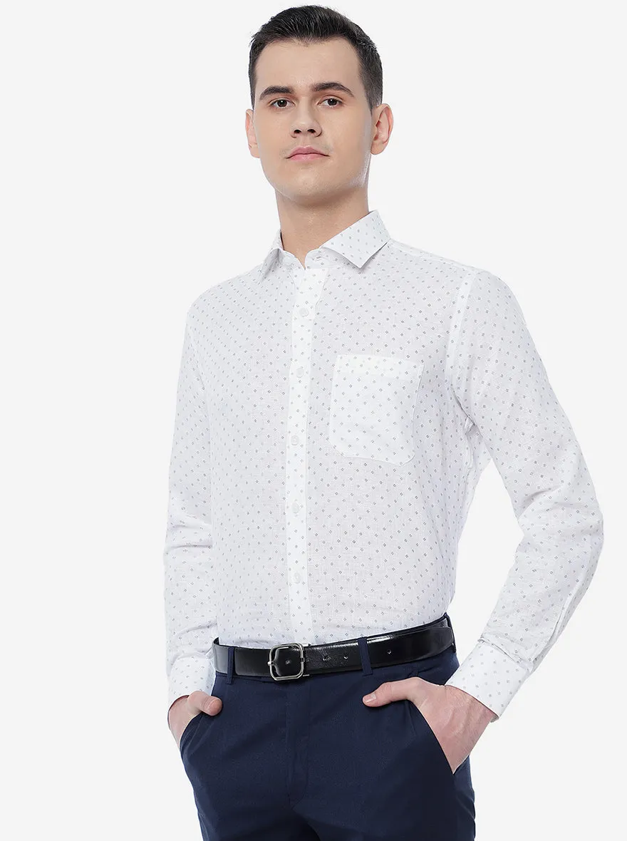 White Printed Regular Fit Formal Shirt | JadeBlue