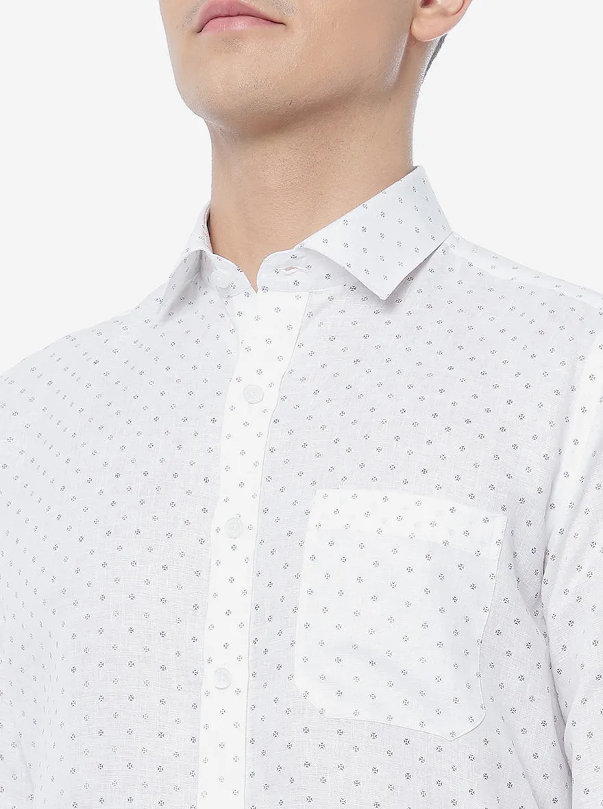 White Printed Regular Fit Formal Shirt | JadeBlue