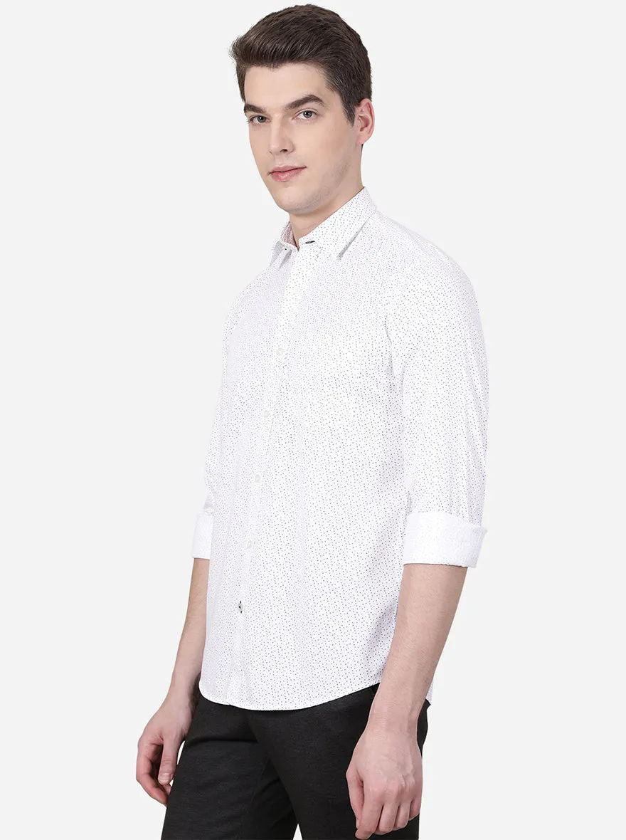 White Printed Slim Fit Casual Shirt | JadeBlue