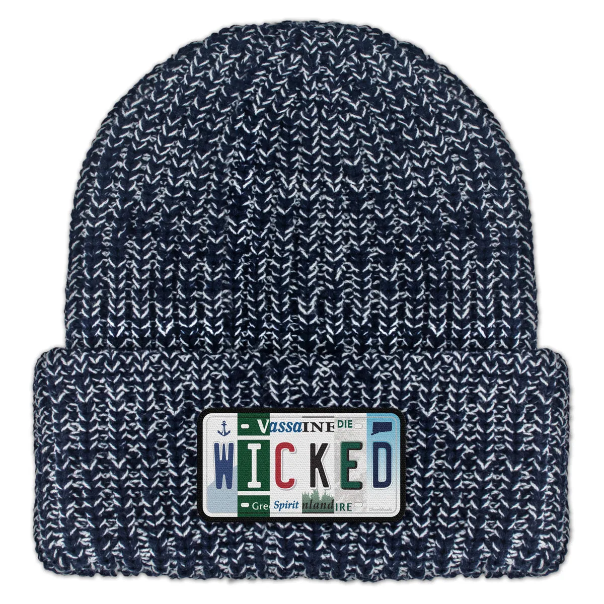 Wicked New England License Plate Leather Patch Chunky Knit