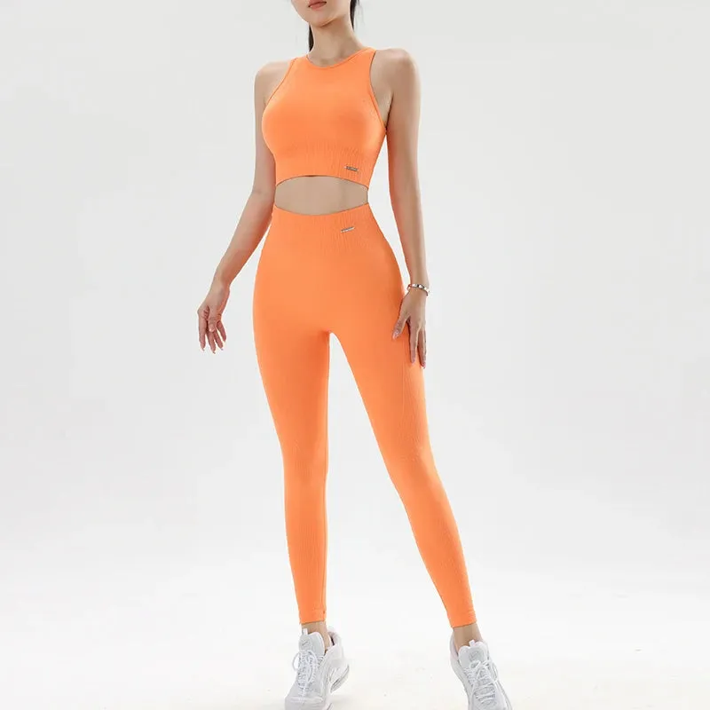 Women's 2-Piece Solid Color Yoga Suits – Wide Strap Sports Bra & Hip Lifting Shorts