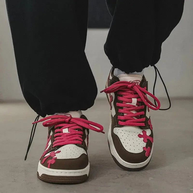 Y2K Red Cross Shoes with Stylish Mixed Color Pattern