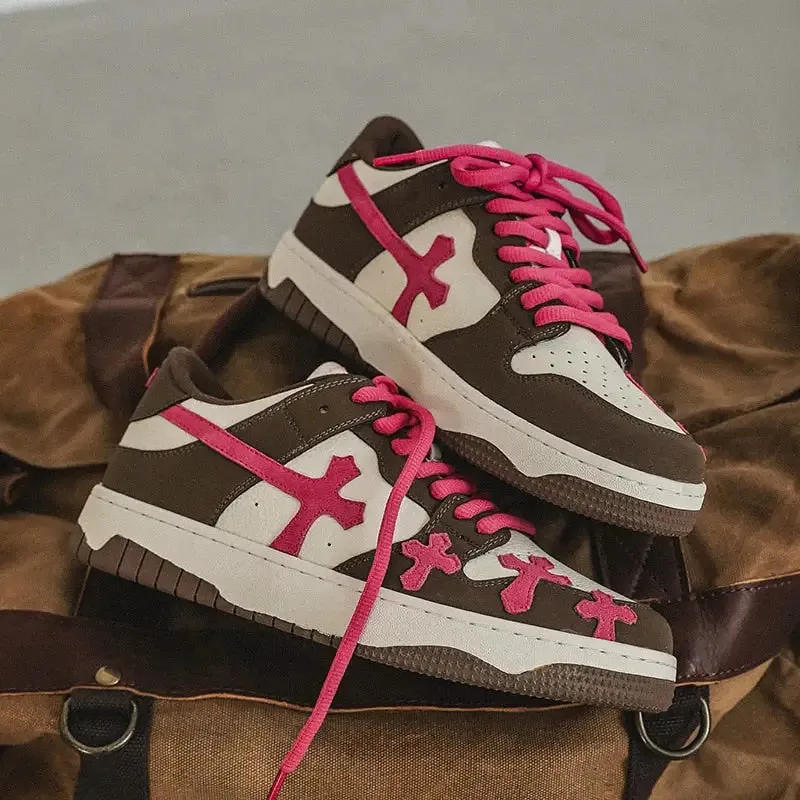 Y2K Red Cross Shoes with Stylish Mixed Color Pattern