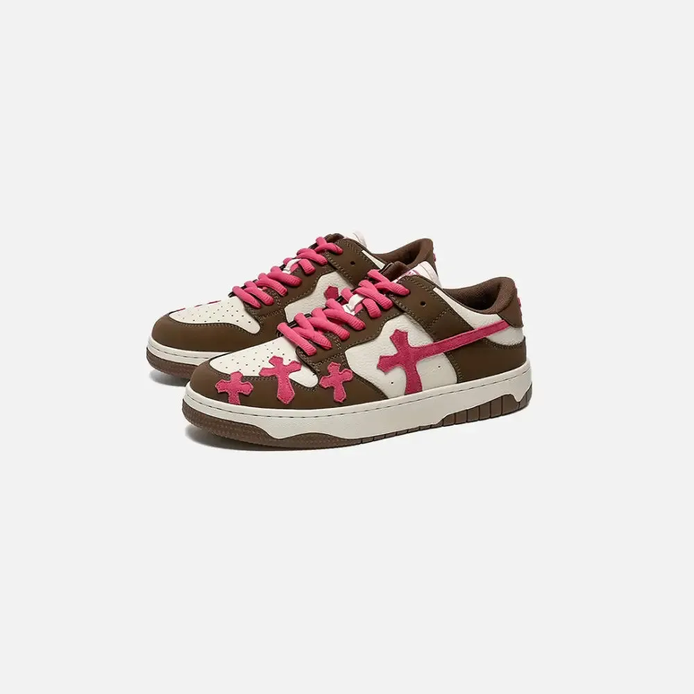 Y2K Red Cross Shoes with Stylish Mixed Color Pattern