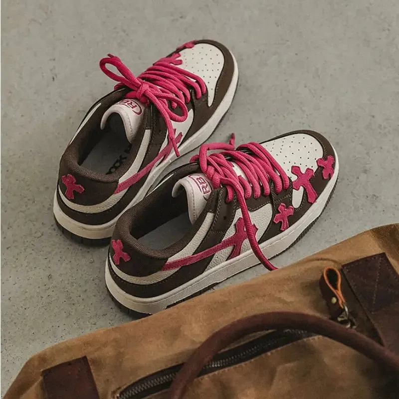 Y2K Red Cross Shoes with Stylish Mixed Color Pattern