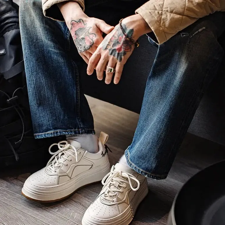 Y2K Stitched Leather Shoes for Streetwear Style