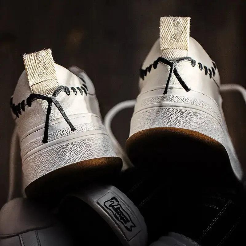 Y2K Stitched Leather Shoes for Streetwear Style