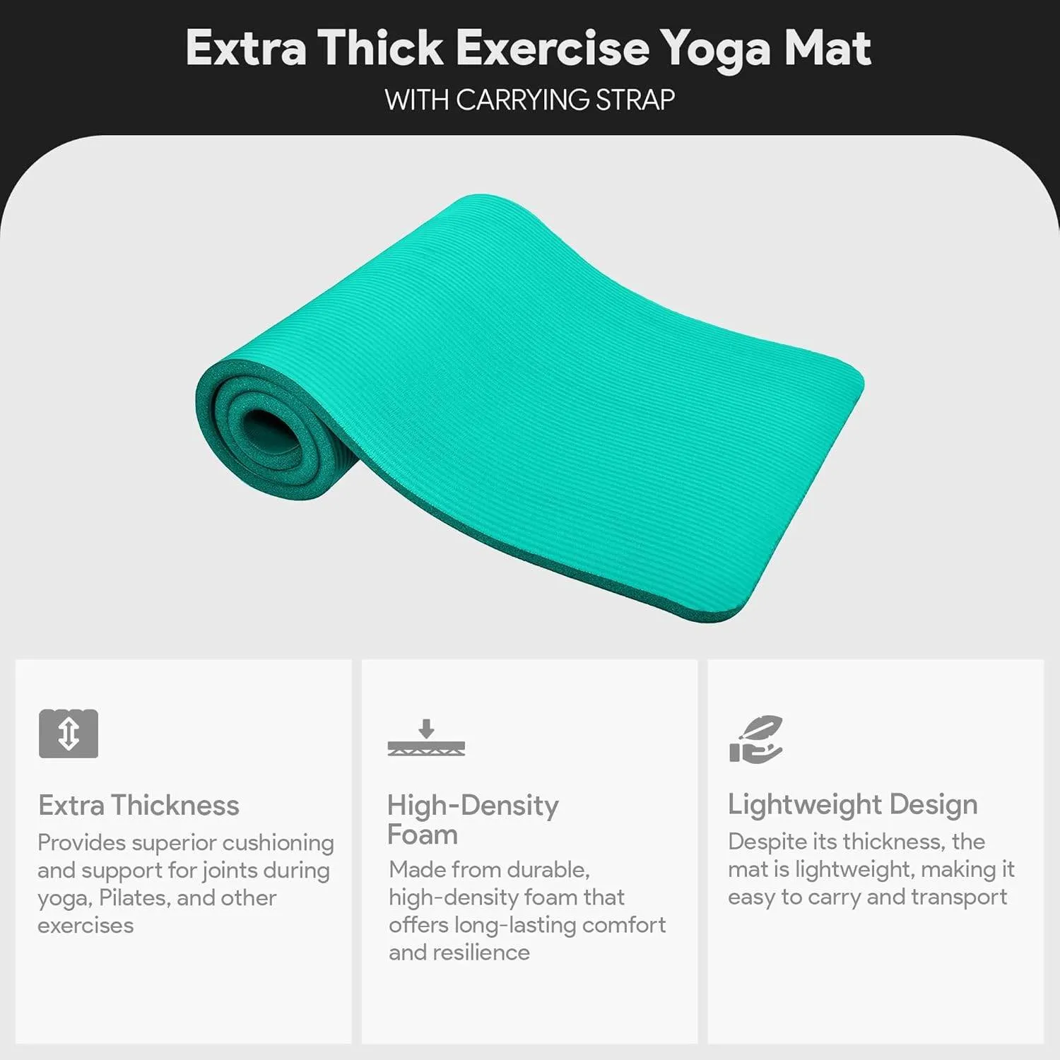 Yoga Mat, One-Inch Extra Thick High Density Exercise Mat, Anti-Tear Exercise Yoga Mat with Carrying Strap, Suitable for Various Yoga Exercises