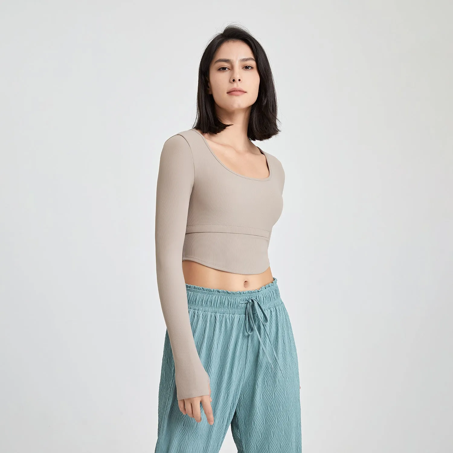 Yoga Suit Long Sleeve With Chest Pad Workout Top