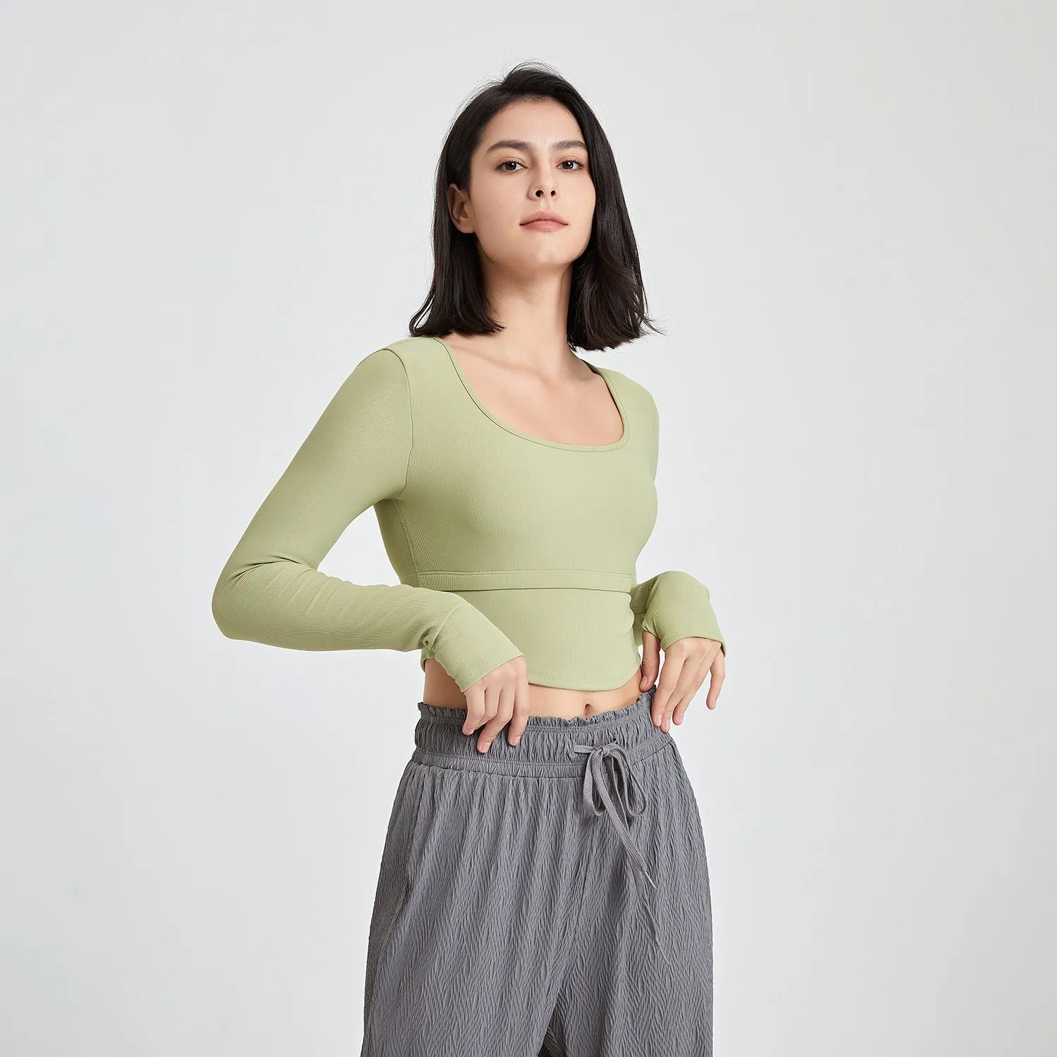 Yoga Suit Long Sleeve With Chest Pad Workout Top