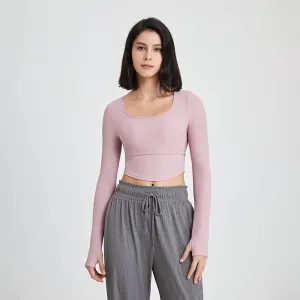 Yoga Suit Long Sleeve With Chest Pad Workout Top