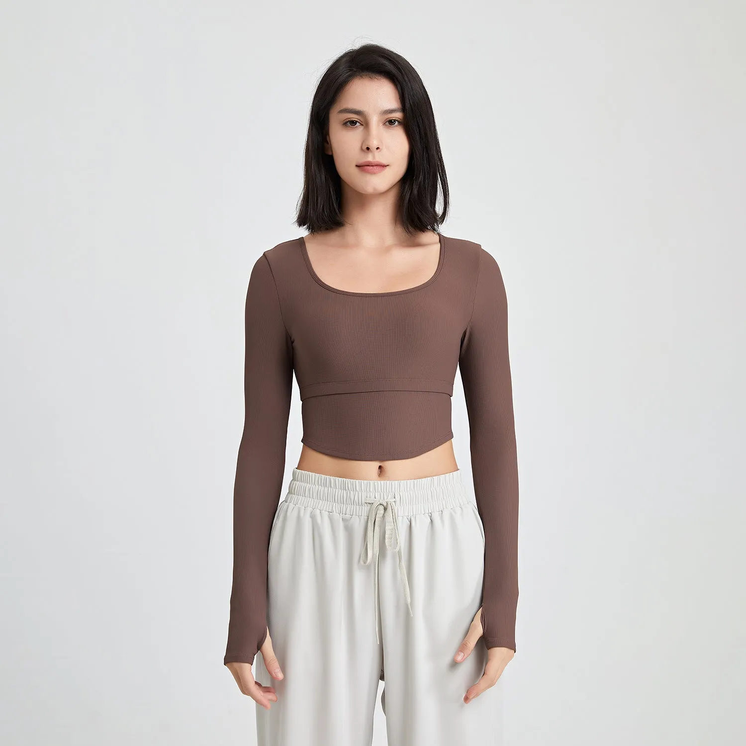 Yoga Suit Long Sleeve With Chest Pad Workout Top