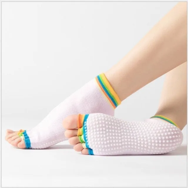 Yoga Toe Socks with Grips Pilates Women Toeless Socks for for Pilates Barre Fitness Non-slip Socks