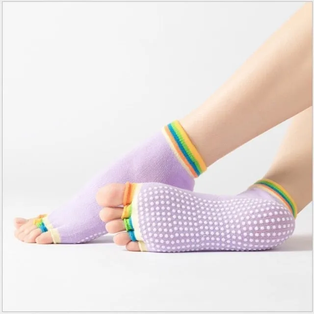 Yoga Toe Socks with Grips Pilates Women Toeless Socks for for Pilates Barre Fitness Non-slip Socks