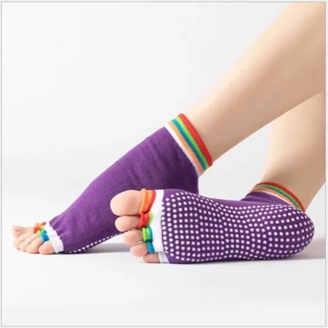 Yoga Toe Socks with Grips Pilates Women Toeless Socks for for Pilates Barre Fitness Non-slip Socks