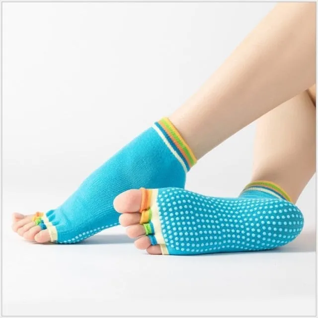 Yoga Toe Socks with Grips Pilates Women Toeless Socks for for Pilates Barre Fitness Non-slip Socks