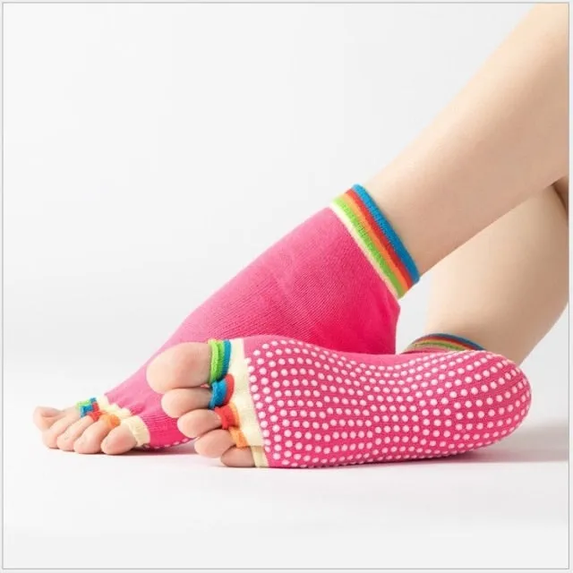 Yoga Toe Socks with Grips Pilates Women Toeless Socks for for Pilates Barre Fitness Non-slip Socks