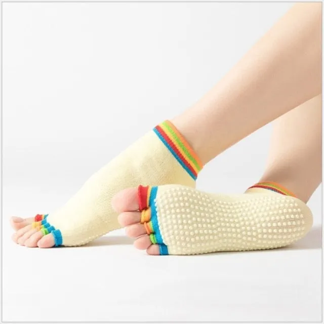 Yoga Toe Socks with Grips Pilates Women Toeless Socks for for Pilates Barre Fitness Non-slip Socks