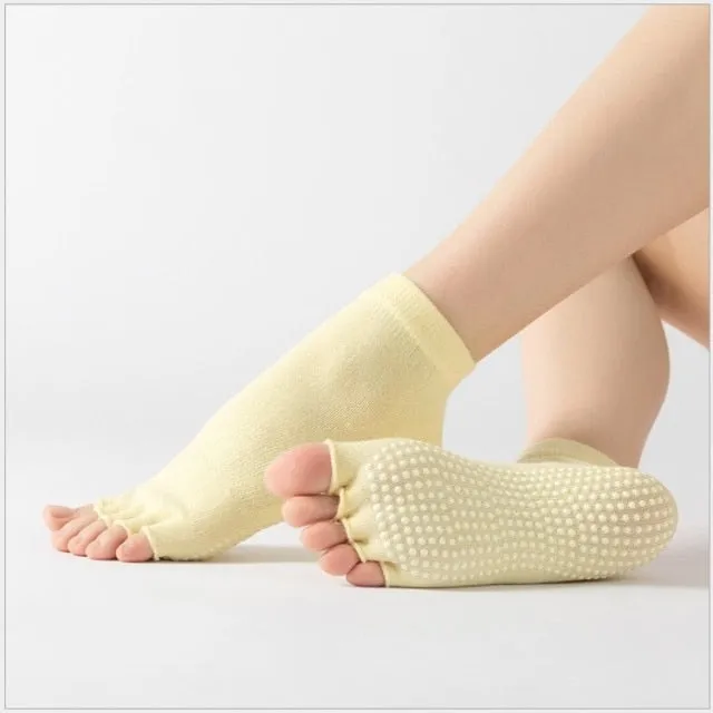 Yoga Toe Socks with Grips Pilates Women Toeless Socks for for Pilates Barre Fitness Non-slip Socks