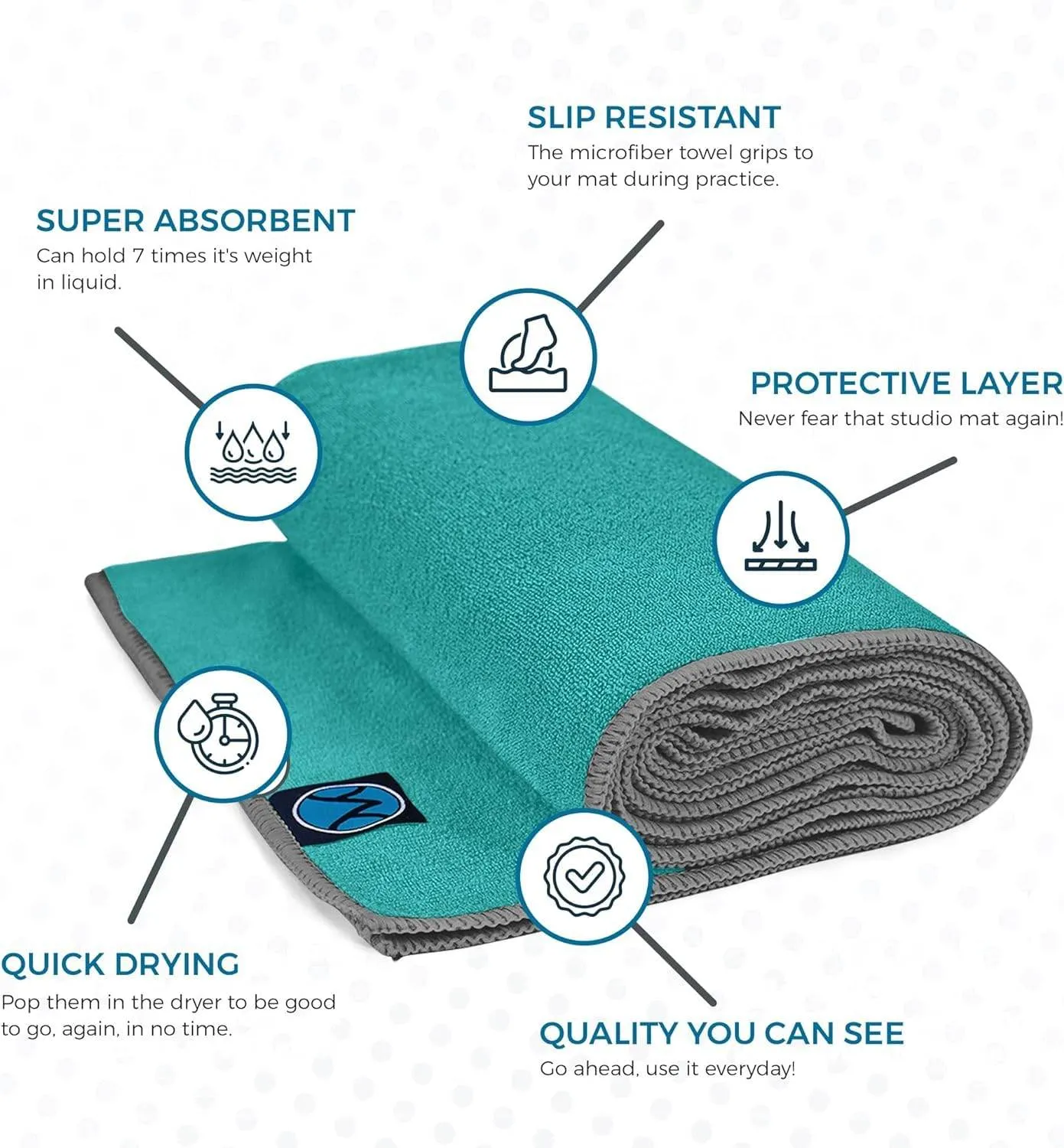 Youphoria Yoga Microfiber Towel Non-Slip Yoga Mat Towel - Hot Yoga Towel for Sweat & Grip... (Mint Towel/Gray Stitching)